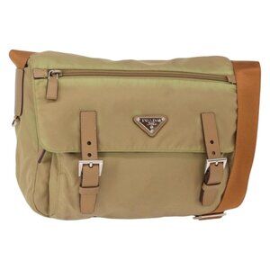 Authentic PRADA Shoulder Bag Nylon Beige Silver